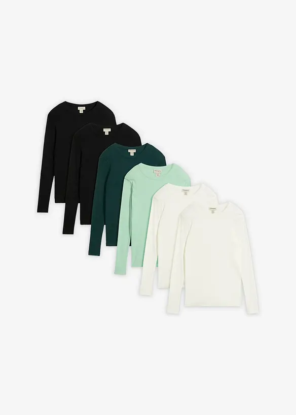 Rippshirt aus reiner Bio-Baumwolle (6er Pack) in schwarz von vorne - bonprix