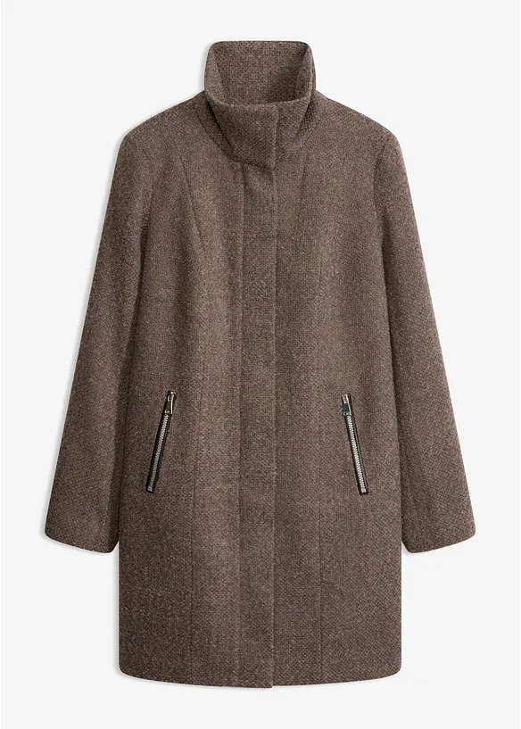 Kurzmantel aus softem Bouclé in braun von vorne - bonprix