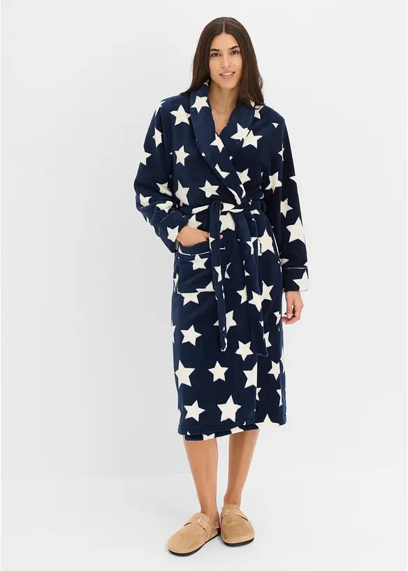 Fleece Bademantel in blau von vorne (Totalaufnahme) - bonprix Fleece Bademantel in blau von vorne (Totalaufnahme) - bonprix