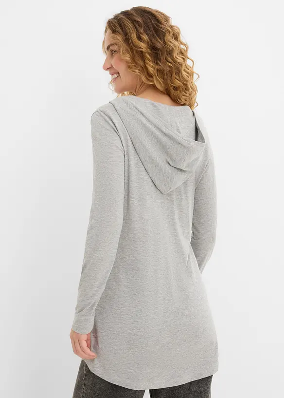 Longshirt mit Kapuze in grau von hinten (im Anschnitt) - bonprix