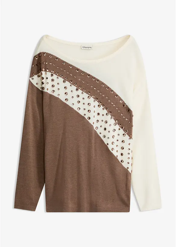 Longpullover mit Applikation in braun von vorne - bonprix Longpullover mit Applikation in braun von vorne - bonprix