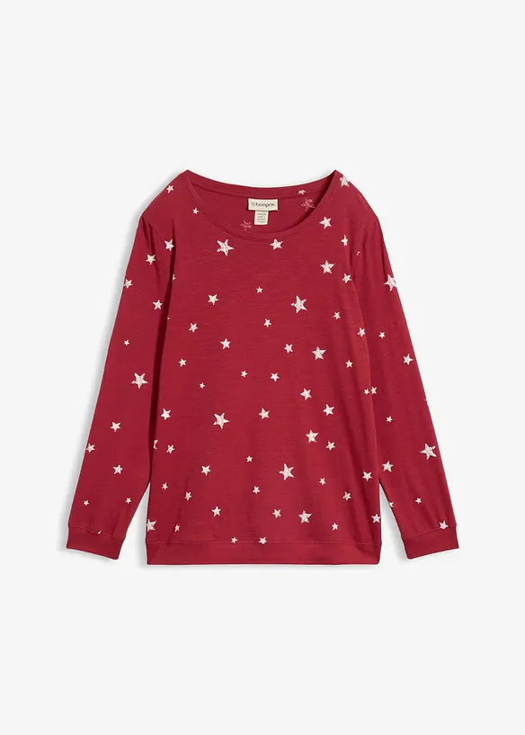 Bedrucktes Langarmshirt aus Baumwolle in rot von vorne - bonprix Bedrucktes Langarmshirt aus Baumwolle in rot von vorne - bonprix