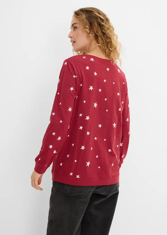 Bedrucktes Langarmshirt aus Baumwolle in rot von hinten (im Anschnitt) - bonprix Bedrucktes Langarmshirt aus Baumwolle in rot von hinten (im Anschnitt) - bonprix