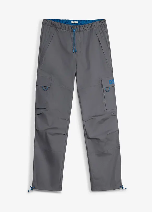 Relaxed Fit Schlupf-Cargohose, Straight in grau von vorne - bonprix