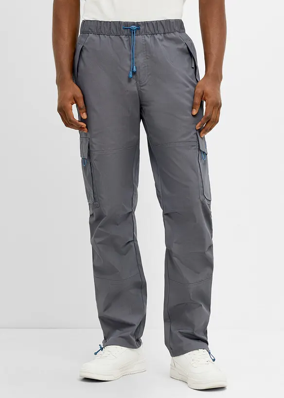 Relaxed Fit Schlupf-Cargohose, Straight in grau von vorne - bonprix