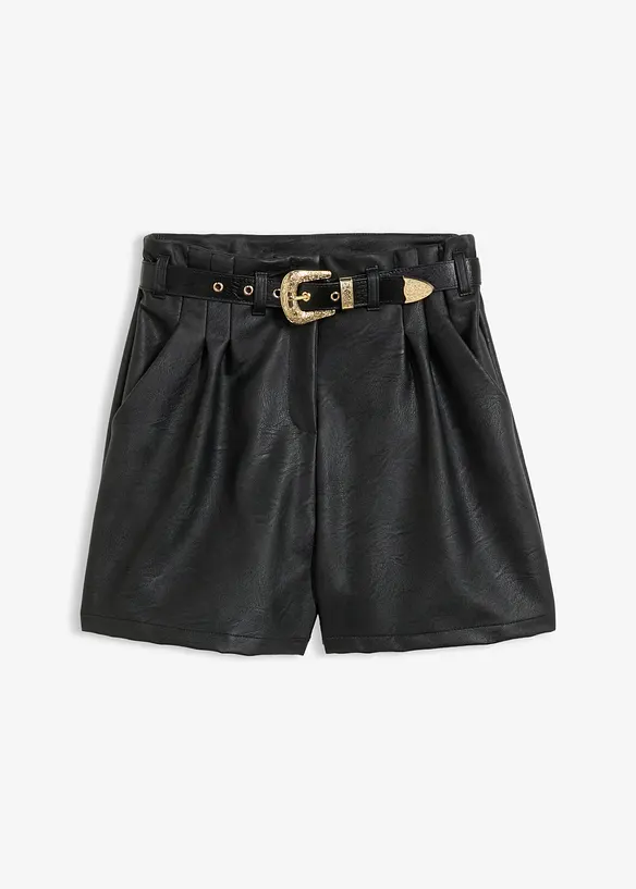Lederimitat-Shorts mit Gürtel in schwarz von vorne - bonprix Lederimitat-Shorts mit Gürtel in schwarz von vorne - bonprix