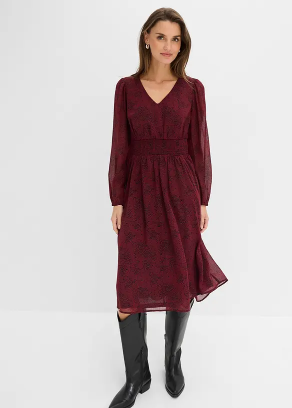 Chiffonkleid mit elastischem Bund in rot von vorne (Totalaufnahme) - bonprix Chiffonkleid mit elastischem Bund in rot von vorne (Totalaufnahme) - bonprix