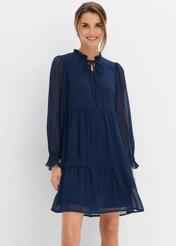 Minikleid mit Pufferärmel in blau von vorne (Totalaufnahme) - bonprix Minikleid mit Pufferärmel in blau von vorne (Totalaufnahme) - bonprix