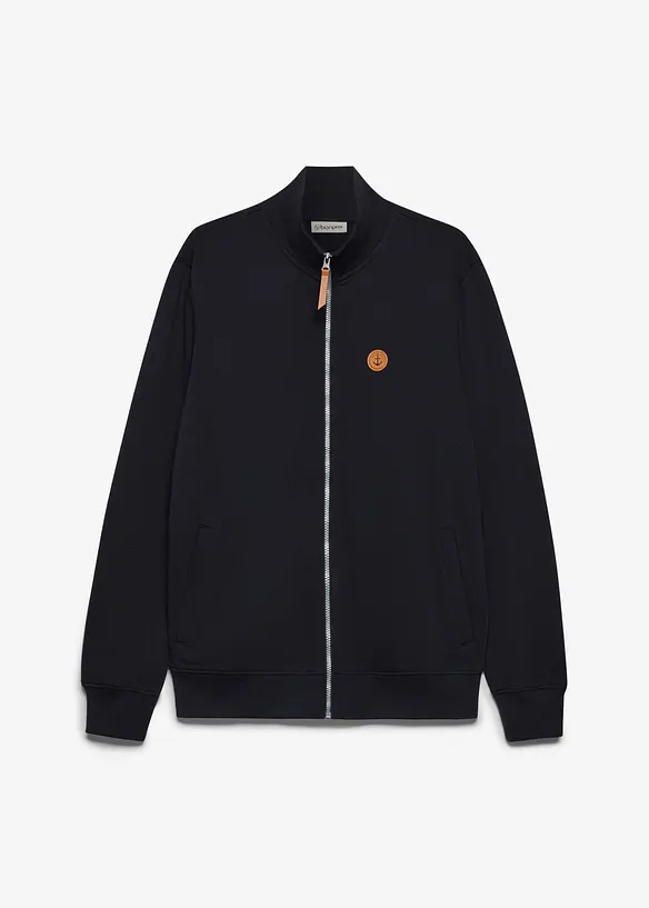 Stehkragen-Sweatjacke in Regular Fit in schwarz von vorne - bonprix