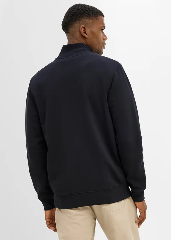 Stehkragen-Sweatjacke in Regular Fit in schwarz von hinten (im Anschnitt) - bonprix