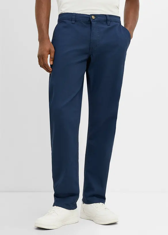 Relaxed Fit Stretch-Chinohose, Straight in blau von vorne - bonprix