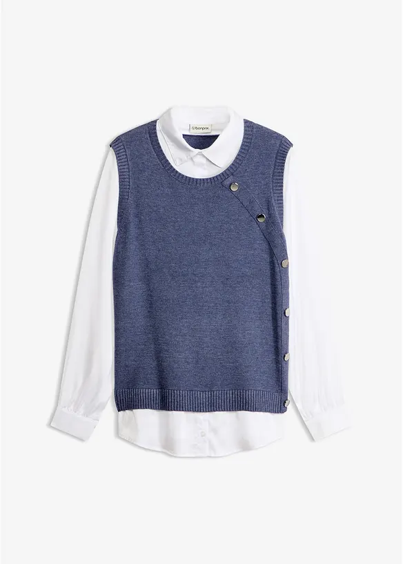 Pullover mit Blusen-Einsatz in blau von vorne - bonprix Pullover mit Blusen-Einsatz in blau von vorne - bonprix