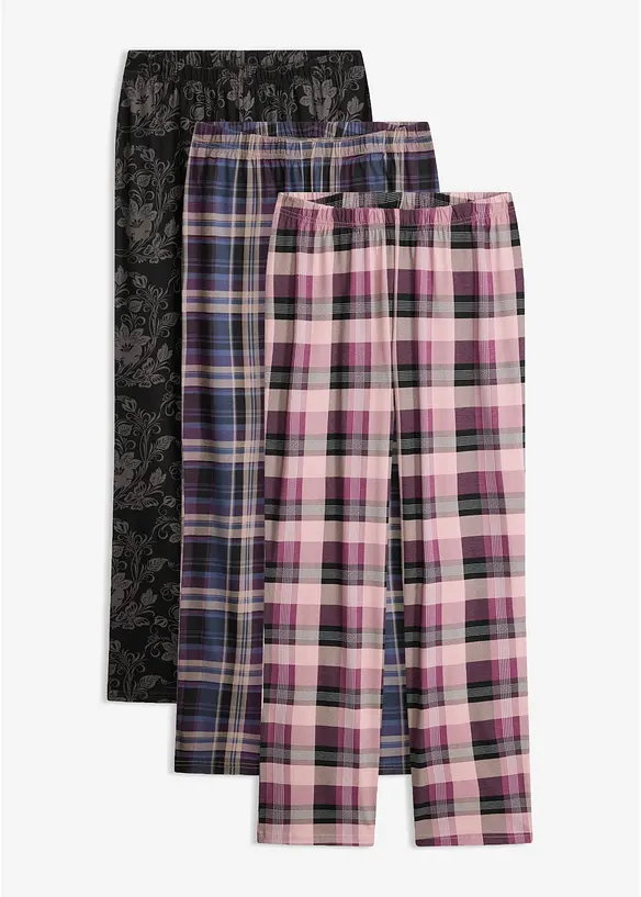 Pyjamahose aus reiner Baumwolle (3er Pack) in schwarz von vorne - bonprix