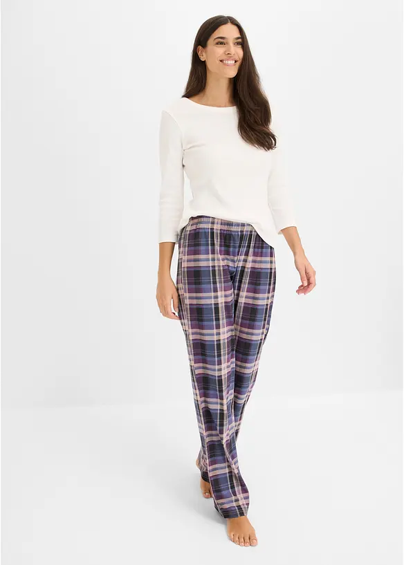 Pyjamahose aus reiner Baumwolle (3er Pack) in schwarz im Look von vorne (Totalaufnahme) - bonprix
