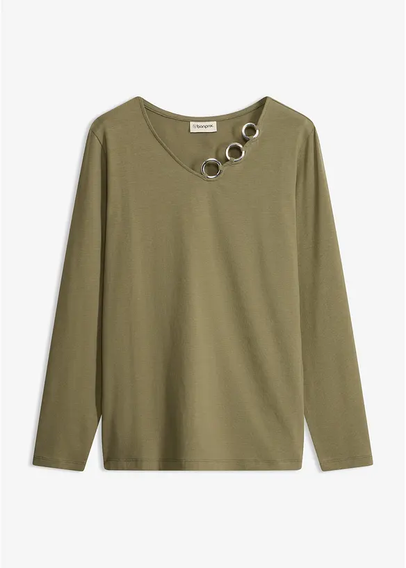 Langarmshirt mit Ösen in grün von vorne - bonprix