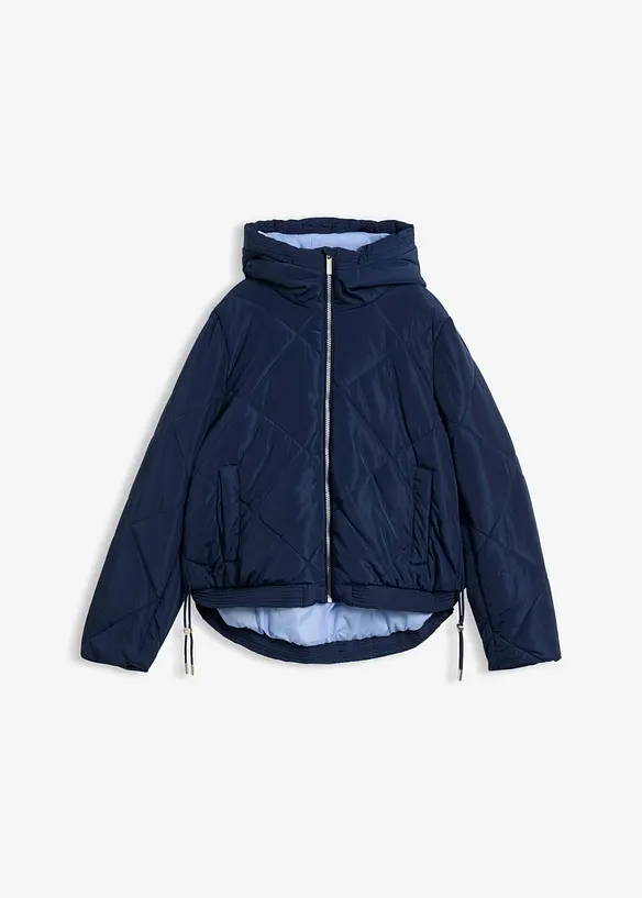 Kurze Steppjacke mit Futter in Kontrastfarbe in blau von vorne - bonprix