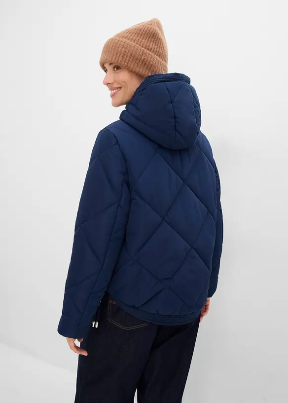 Kurze Steppjacke mit Futter in Kontrastfarbe in blau von hinten (im Anschnitt) - bonprix