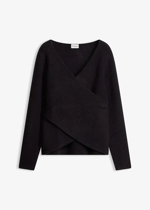 Wickelpullover mit V-Ausschnitt in schwarz von vorne - bonprix
