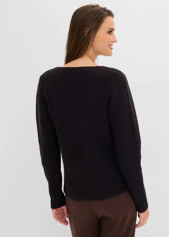 Wickelpullover mit V-Ausschnitt in schwarz von hinten (im Anschnitt) - bonprix