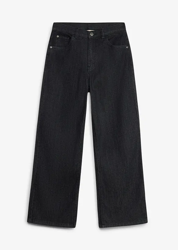 Wide-Leg-Jeans Mid Waist in schwarz von vorne - bonprix