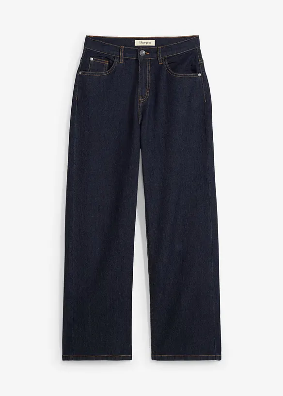 Wide-Leg-Jeans Mid Waist in blau von vorne - bonprix