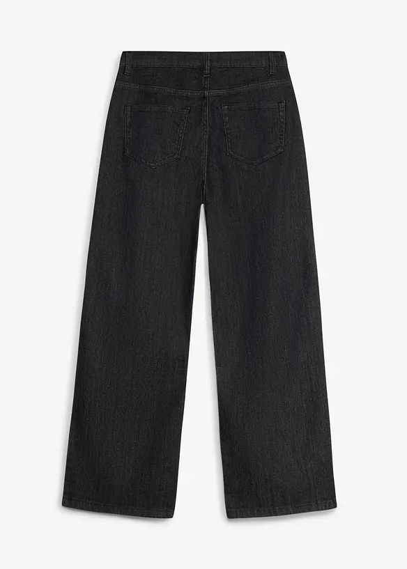 Wide-Leg-Jeans Mid Waist in schwarz von hinten - bonprix