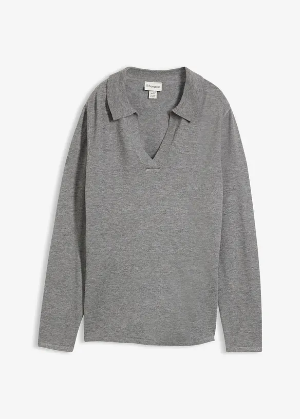 Strick-Poloshirt aus feiner Viskose in grau von vorne - bonprix Strick-Poloshirt aus feiner Viskose in grau von vorne - bonprix