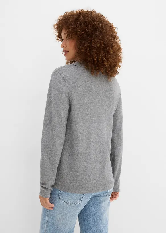 Strick-Poloshirt aus feiner Viskose in grau von hinten (im Anschnitt) - bonprix Strick-Poloshirt aus feiner Viskose in grau von hinten (im Anschnitt) - bonprix