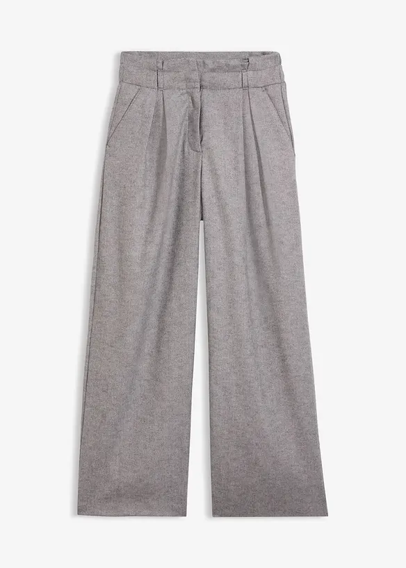 Weite Bundfaltenhose mit weichem Wollanteil in grau von vorne - bonprix