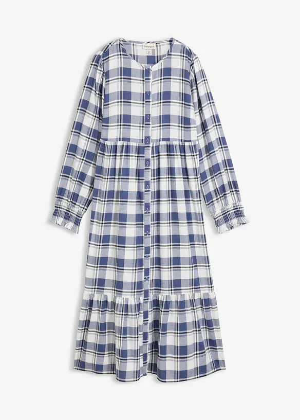 Flanell-Midikleid aus reiner Baumwolle in blau von vorne - bonprix