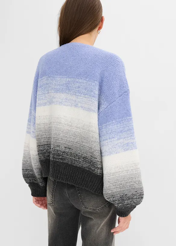 Grobstrickjacke aus weichem Woll-Mix in blau von hinten (im Anschnitt) - bonprix