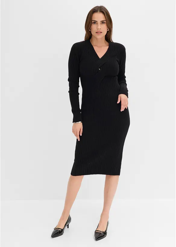 Strickkleid mit Wollanteil in schwarz von vorne (Totalaufnahme) - bonprix Strickkleid mit Wollanteil in schwarz von vorne (Totalaufnahme) - bonprix