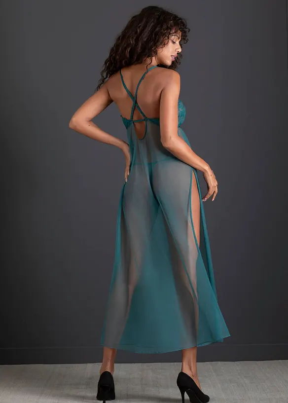 Kleid und String (2-tlg.Set) in petrol von hinten (Totalaufnahme) - bonprix