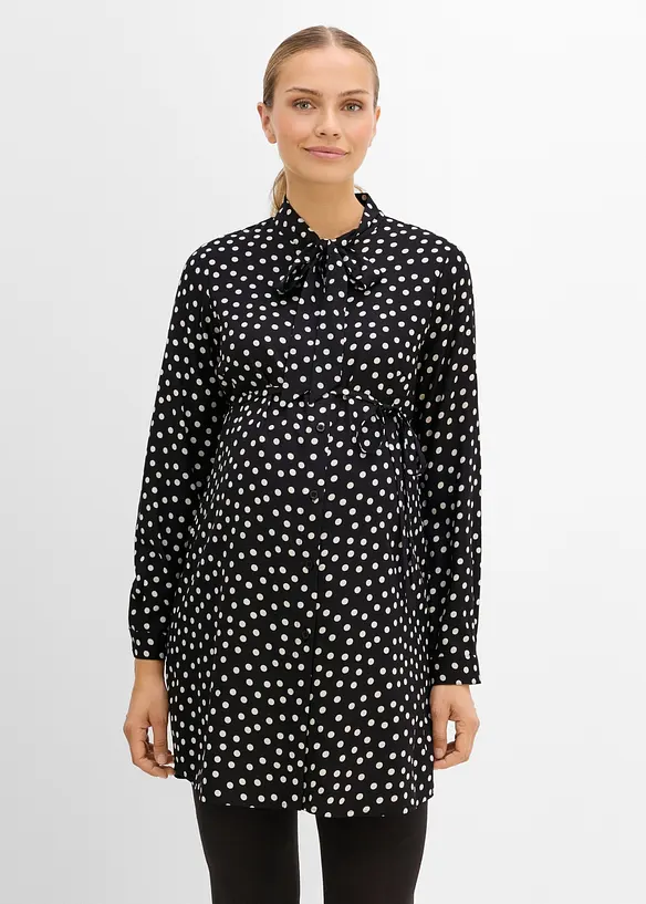 2-in1 Umstands- und Stillblusenkleid aus fließender Viskose in schwarz von vorne (Totalaufnahme) - bonprix