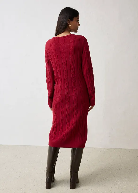 Strickkleid mit Wolle und Zopfmuster in rot von hinten (Totalaufnahme) - bonprix Strickkleid mit Wolle und Zopfmuster in rot von hinten (Totalaufnahme) - bonprix