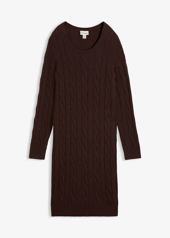 Strickkleid mit Wolle und Zopfmuster in braun von vorne - bonprix Strickkleid mit Wolle und Zopfmuster in braun von vorne - bonprix