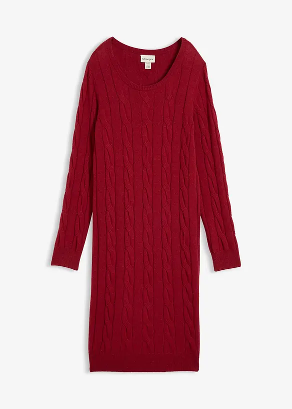 Strickkleid mit Wolle und Zopfmuster in rot von vorne - bonprix Strickkleid mit Wolle und Zopfmuster in rot von vorne - bonprix