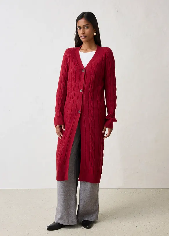 Longstrickjacke aus weichem Woll-Mix in rot von vorne (im Anschnitt) - bonprix Longstrickjacke aus weichem Woll-Mix in rot von vorne (im Anschnitt) - bonprix