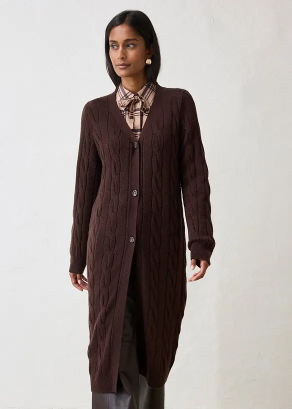 Longstrickjacke aus weichem Woll-Mix in braun von vorne (im Anschnitt) - bonprix Longstrickjacke aus weichem Woll-Mix in braun von vorne (im Anschnitt) - bonprix