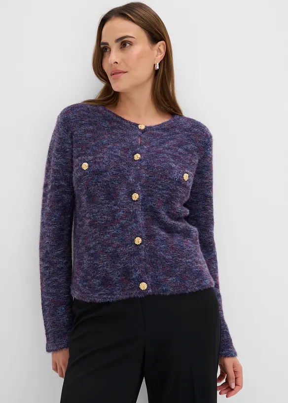 Strickjacke mit Effektgarn in blau von vorne (im Anschnitt) - bonprix Strickjacke mit Effektgarn in blau von vorne (im Anschnitt) - bonprix