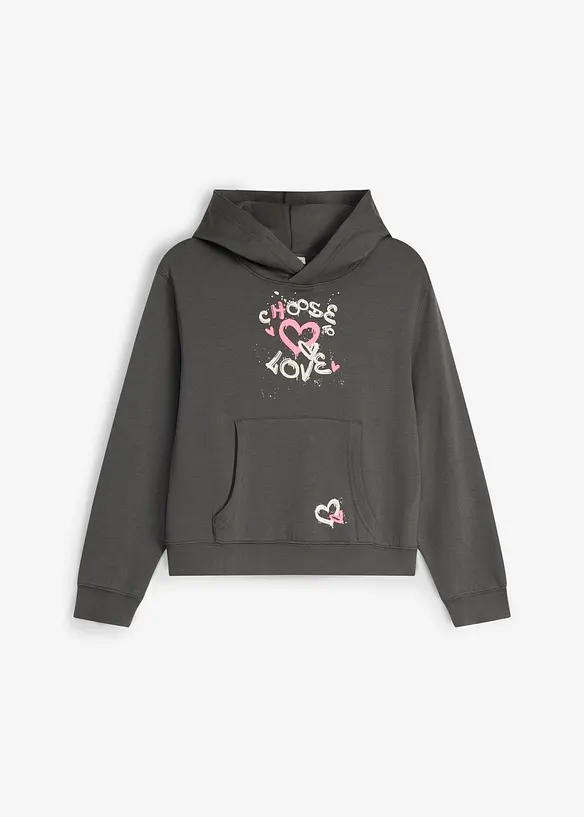 Hoodie aus weicher Bio-Baumwolle in grau von vorne - bonprix