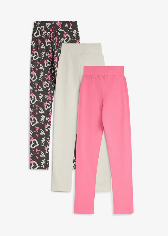 Leggings aus elastischem Bio-Baumwoll-Mix (3er Pack) in grau von hinten - bonprix