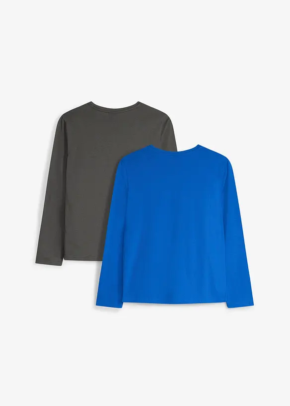 Langarmshirt aus weicher Bio Baumwolle (2er Pack) in blau von hinten - bonprix