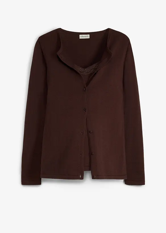 2-in-1 Umstandsstrickjacke mit Stillfunktion in braun von vorne - bonprix