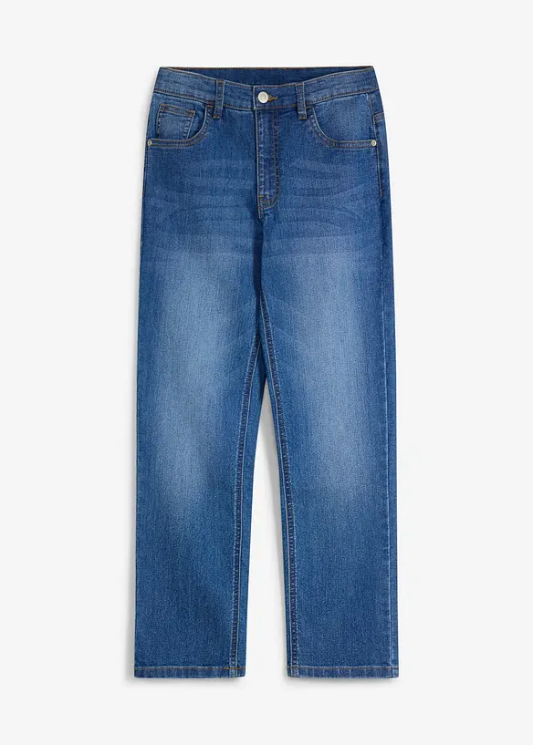 Regular-Fit-Stretchjeans mit verstellbarem Bund, Straight in blau von vorne - bonprix