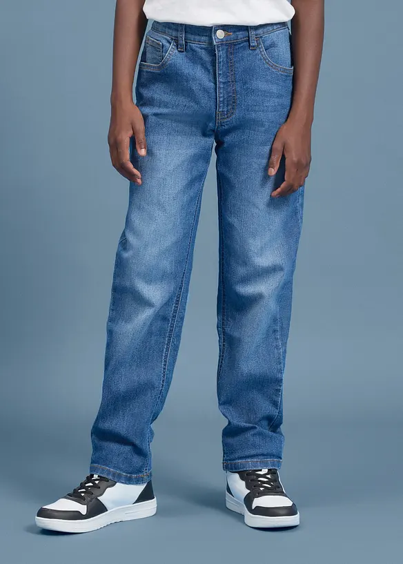 Regular-Fit-Stretchjeans mit verstellbarem Bund, Straight in blau von vorne - bonprix
