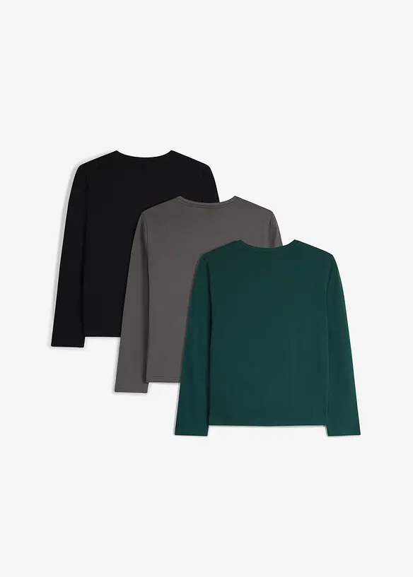 Langarmshirt aus weicher Bio Baumwolle mit Brusttasche (3er Pack) in grün von hinten - bonprix Langarmshirt aus weicher Bio Baumwolle mit Brusttasche (3er Pack) in grün von hinten - bonprix