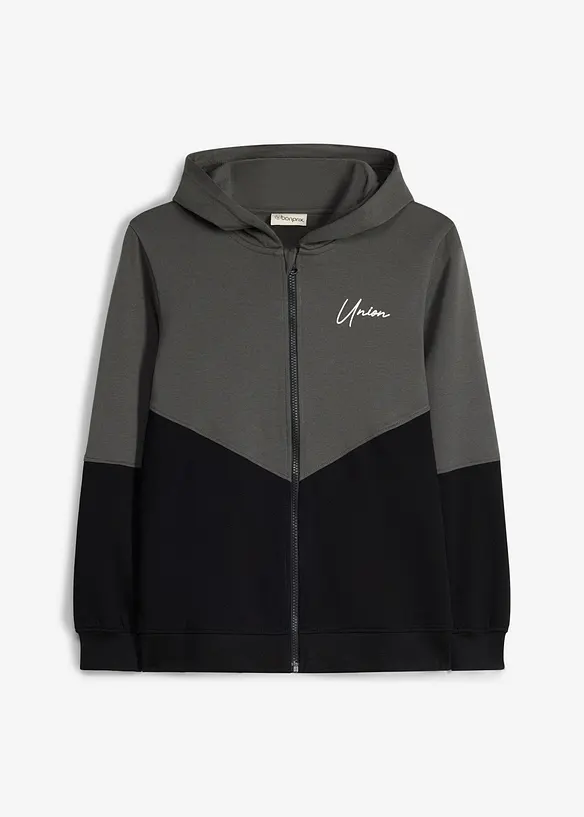 Sweatjacke aus weicher Bio-Baumwolle in grau von vorne - bonprix