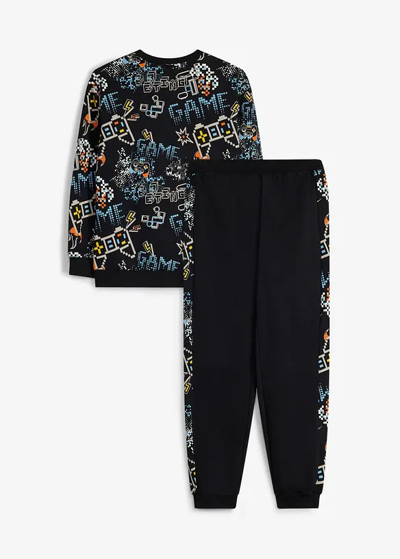 Jogginganzug aus weicher Bio Baumwolle in schwarz von hinten - bonprix
