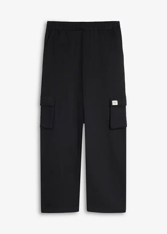Cargo-Jogginghose aus weicher Bio Baumwolle in Loose Fit in schwarz von vorne - bonprix